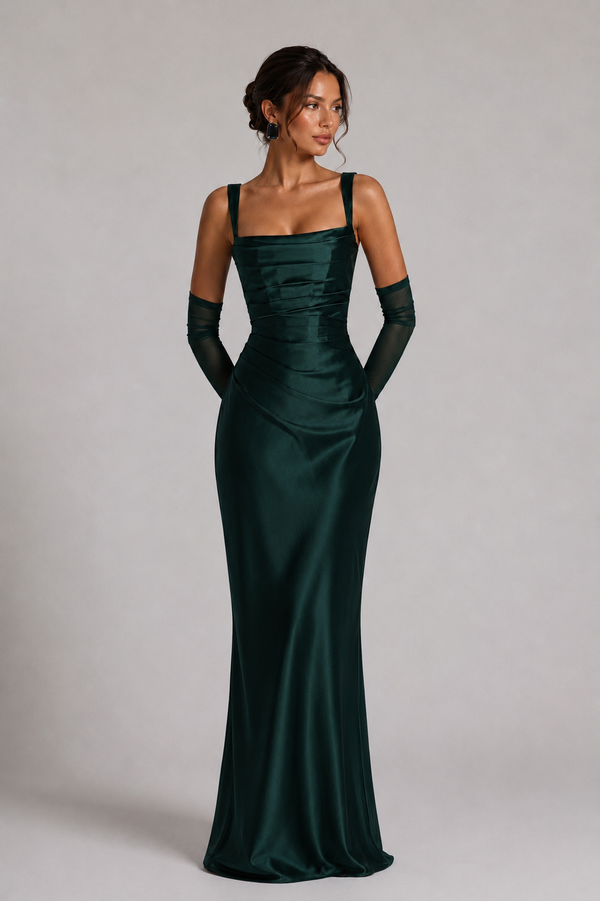 Weronika Dress Maxi  - Butelkowy zielony