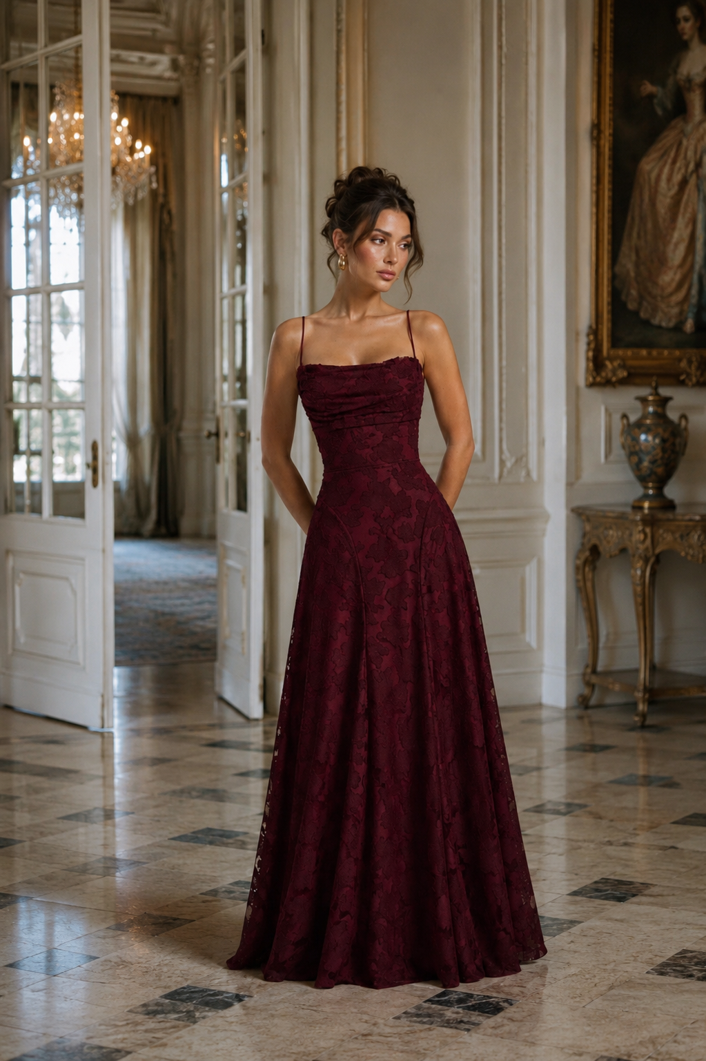 Oliwia Maxi Dress  - Bordowy